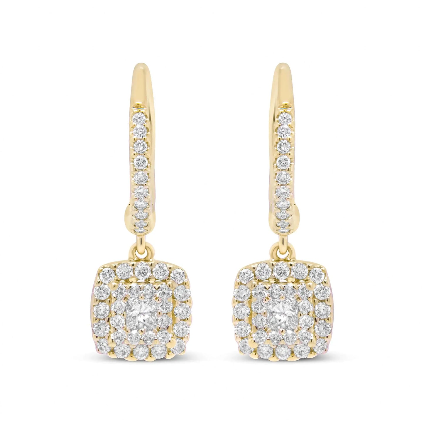 14K Yellow Gold Princess Diamond Earrings