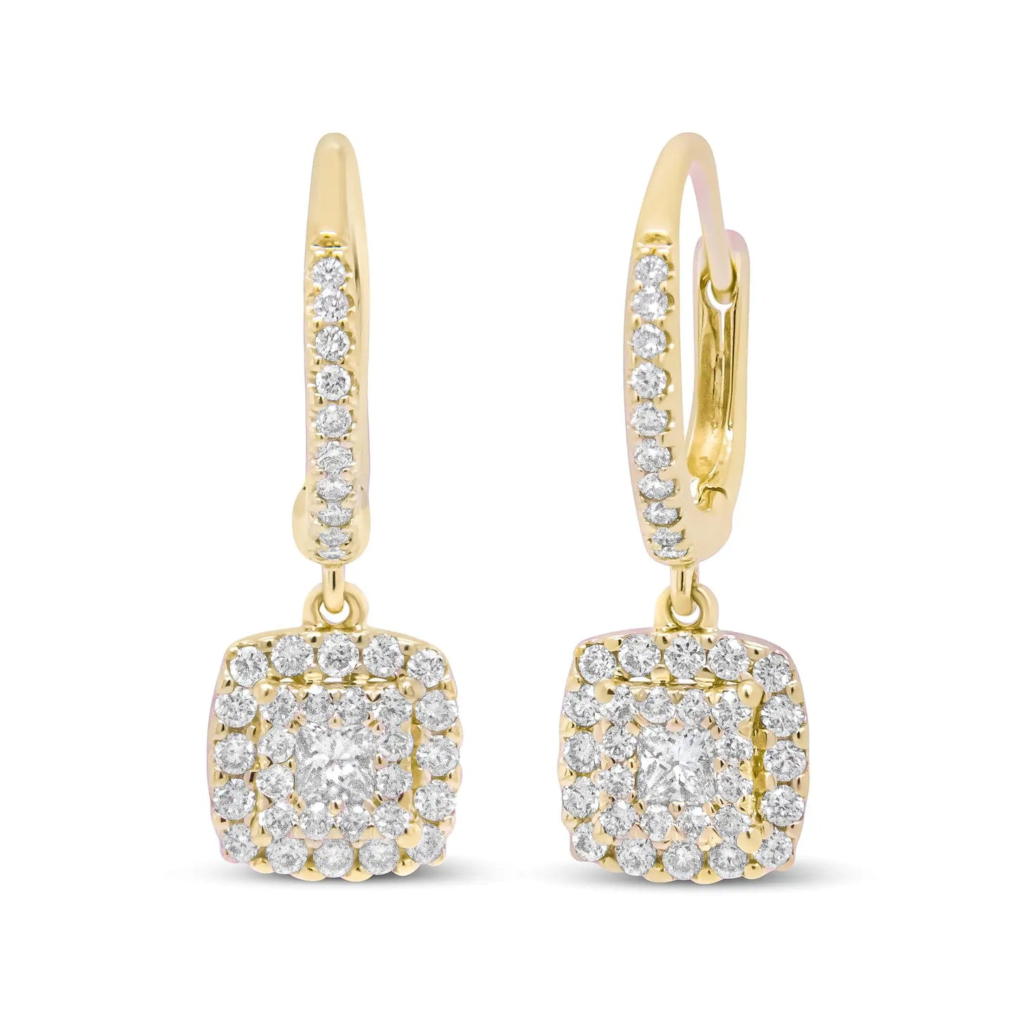 14K Yellow Gold Princess Diamond Earrings