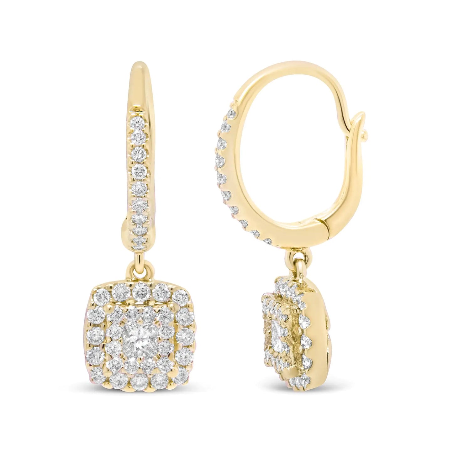 14K Yellow Gold Princess Diamond Earrings