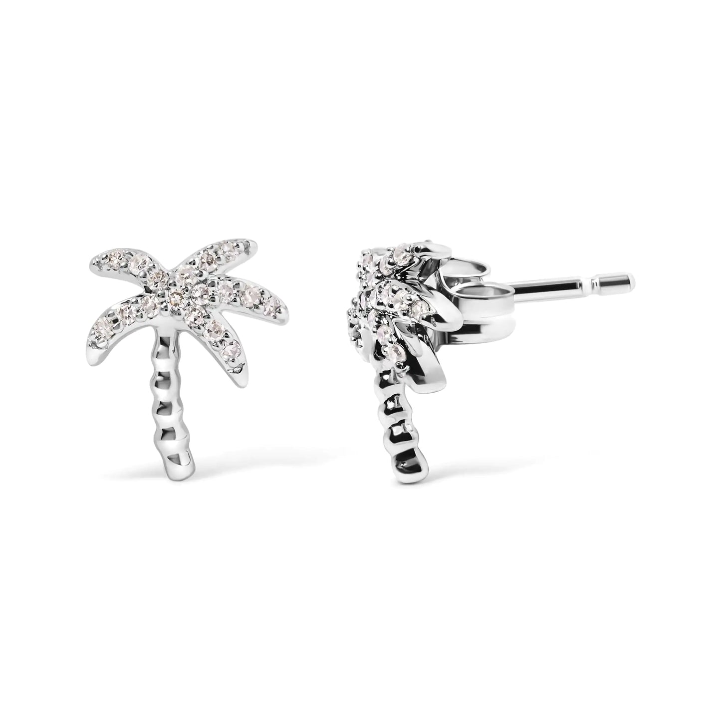 10K White Gold Encrusted Palm Tree Stud Earrings